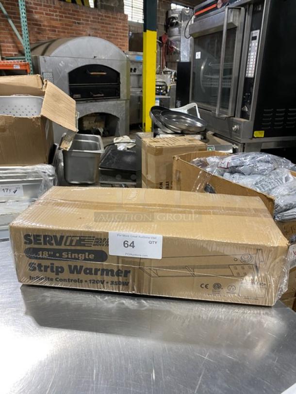 New Servit 18" Single Strip Warmer in box, model 423SWI18CP, electric, infinite controls, 120V, part of kitchen equipment lot.