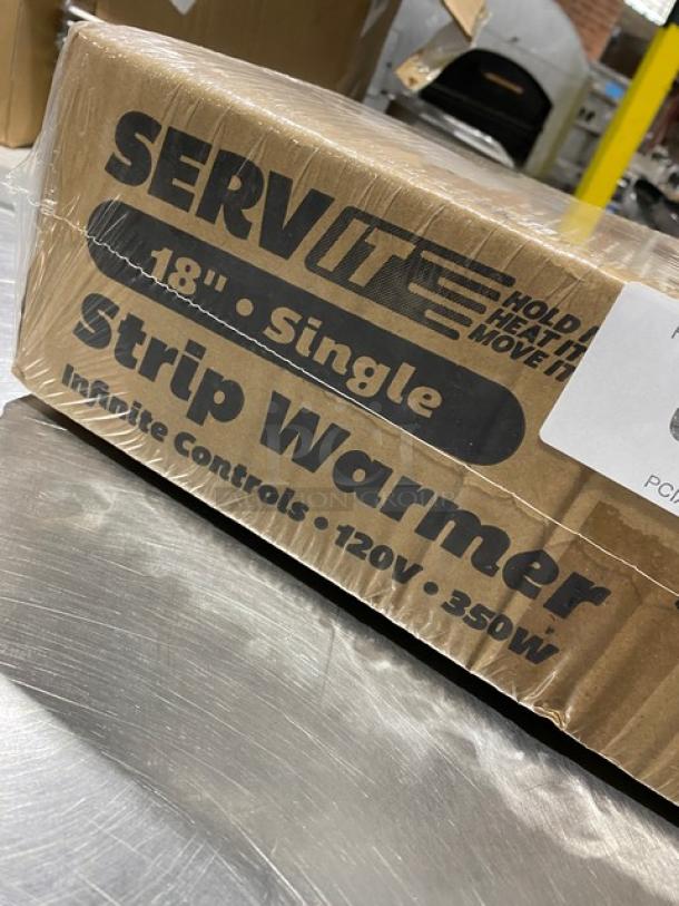 Servit 18" Commercial Electric Strip Warmer in box, Model 423SWI18CP, 120V, with infinite controls, new condition.