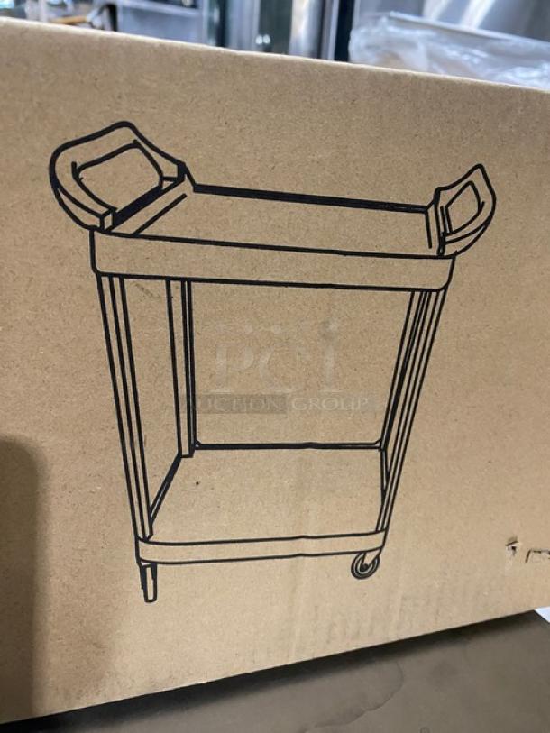 Choice Commercial Black 2 Shelf Bus Cart, Model 109CARTBS2BK, new in box. Dimensions: 24" x 16". Durable and versatile.