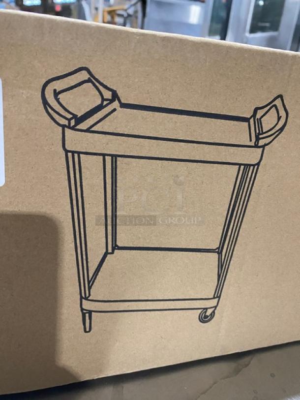 Choice Commercial Black 2-Shelf Bus Cart, Model 109CARTBS2BK, new in box. Dimensions: 24"x16".