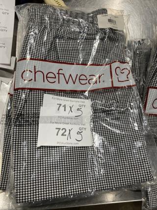 NEW Chefwear CW3900 black & white small-size chef pants, brand new in packaging. Tags show model number and auction details.