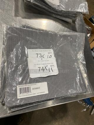 San Jamar H500HT neckerchiefs, black & white poly/cotton blend, new in packaging. Tags show model number and lot details.