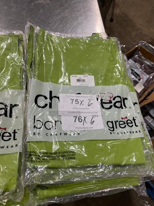 Chefwear green bar/chef apron, model CW1648, new condition, one size fits all, labeled packaging included.