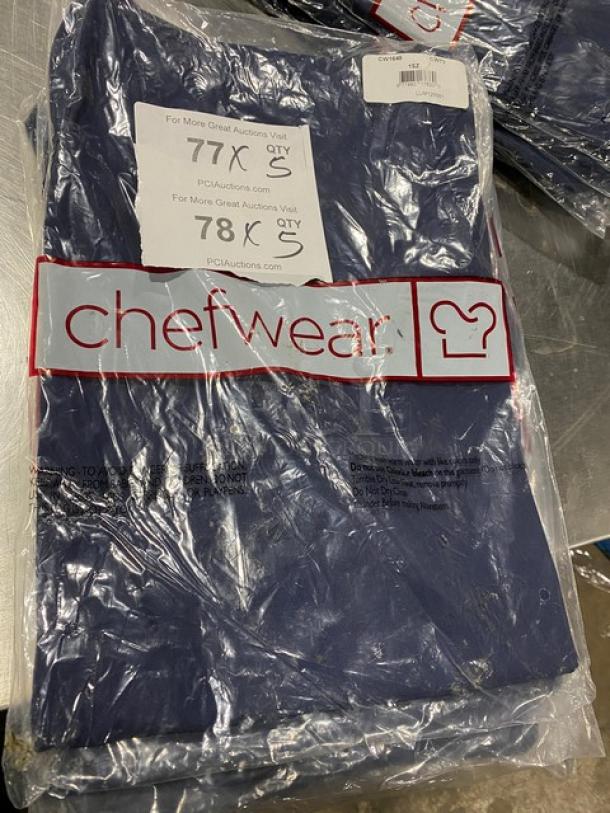Chefwear Commercial Navy-Blue 2-Pocket Bar/Chef Apron, Model CW1648-CW73, new in packaging, one size fits all.