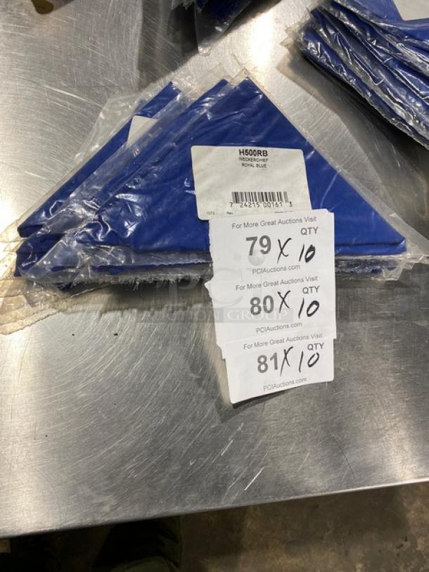Chef Revival neckerchief, model H500RB, royal blue, poly-cotton blend, new condition with packaging, 33 inches.