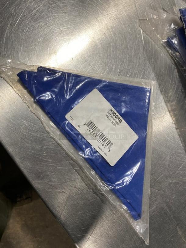 Chef Revival H500RB neckerchief, royal blue, 33" poly-cotton blend, new in packaging with product label.