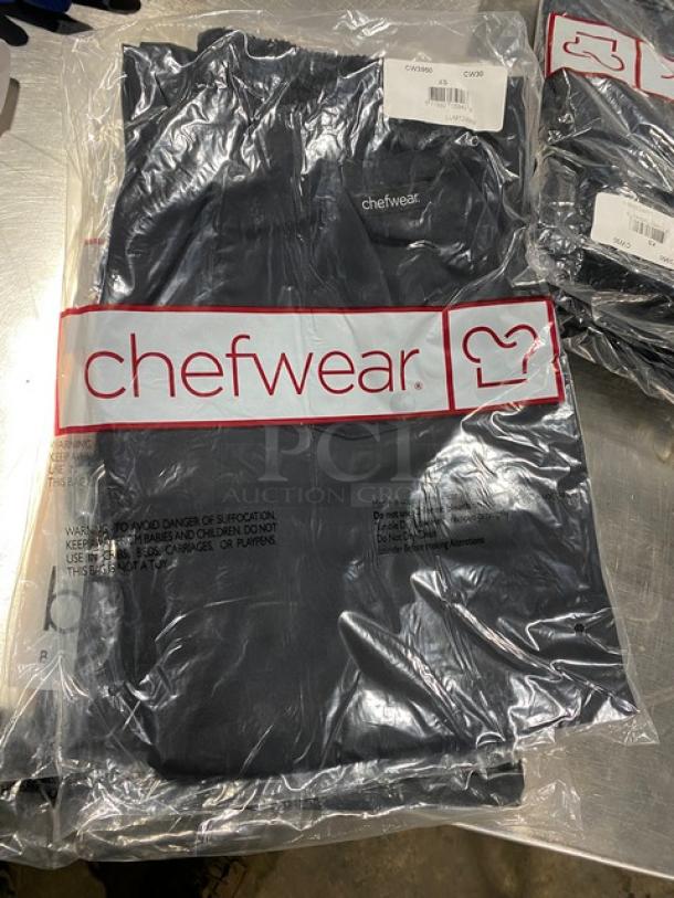 NEW Chefwear Commercial Black XS Low-Rise Women's Chef Pants, Model CW3950CW30, in packaging.