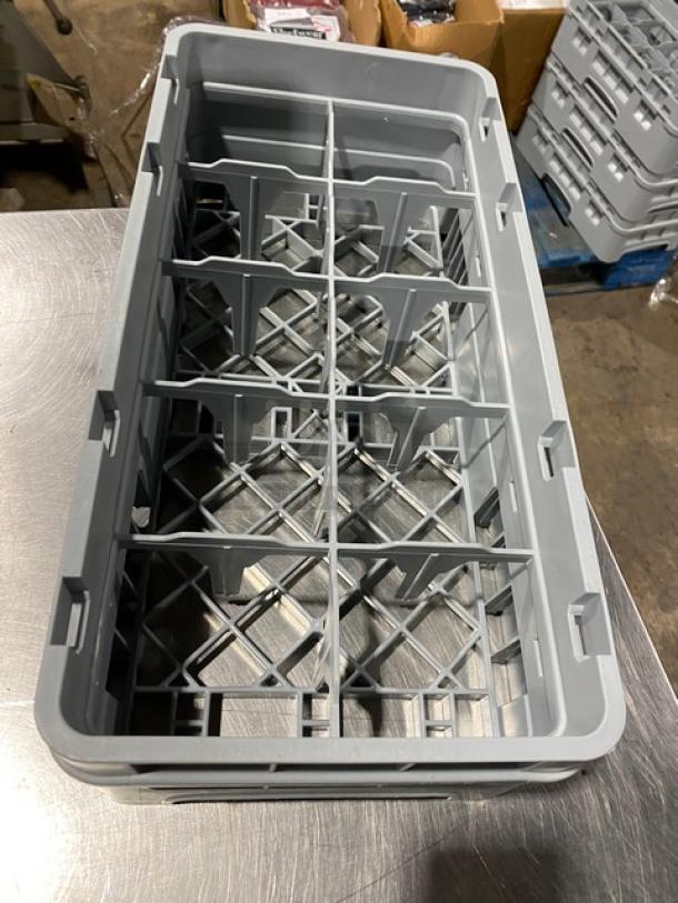 Cambro Camrack Series soft gray half-size 10-compartment cup/glass rack with extender, Model 10HS318, excellent condition.