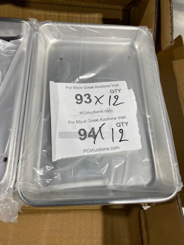 Winco ALXP0609 aluminum 1/8-size sheet pan, open bead, new in packaging. Model ALXP-0609, 12 units available per bid.