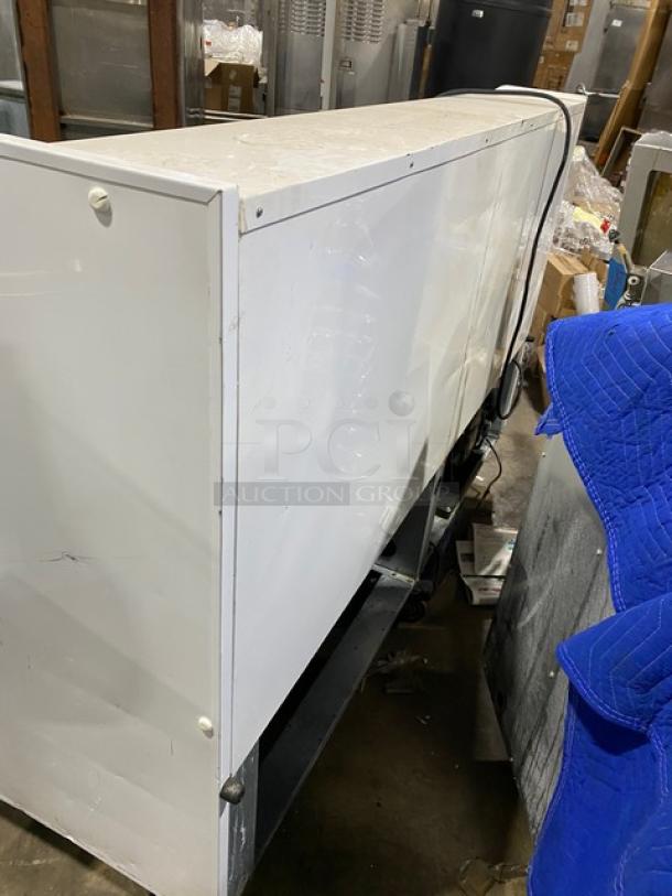 McCray S32E-6-LED multi-tier refrigerated display case, white, 115V, open design, used condition, serial number 14-36872-11.