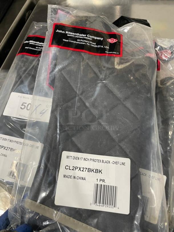 Ritz Chef-Line 17" black oven mitt, fire-resistant Pyrotex material, new in packaging, Model CL2PX27BKBK.