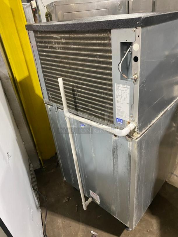 Ice-O-Matic ICE0400HA5 stainless steel ice machine, Energy Star certified, air-cooled, 115V 1 Phase, on legs, fair condition.