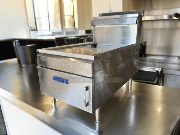 Imperial IEST-25 gas steam table, 65,000 BTU, stainless steel, top-tier condition, tested and working, visible Imperial logo.