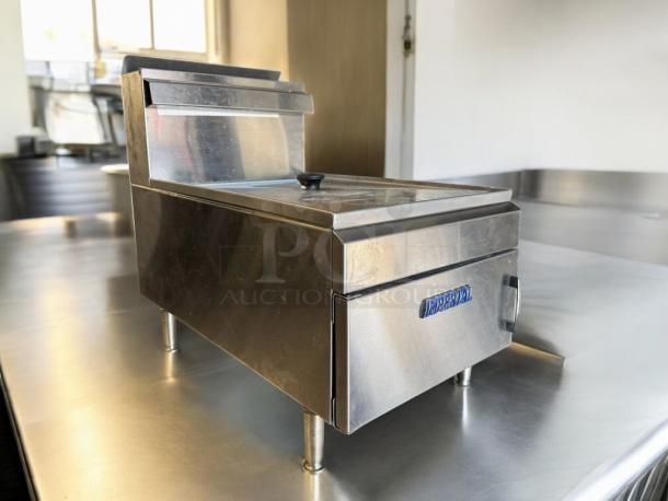 Imperial IEST-25 gas steam table in top-tier condition, 65,000 BTU, fully tested and working, stainless steel body, visible Imperial branding.