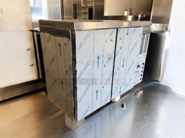 Beverage-Air 3-door underbar refrigerator, stainless steel, pristine condition, 120V, brand new, protective film intact.