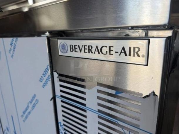 Pristine Beverage-Air underbar refrigerator, 3-door stainless steel, brand new condition, 120V, fully operational model.