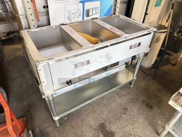 Advance Tabco HF-3G-NAT 3-well gas hot food table, prime condition, natural gas, fully tested, stainless steel construction.