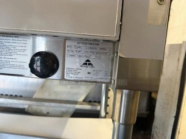 Advance Tabco HF-3G-NAT 3-Well Gas Hot Food Table, natural gas, prime condition, fully tested, control knob visible.