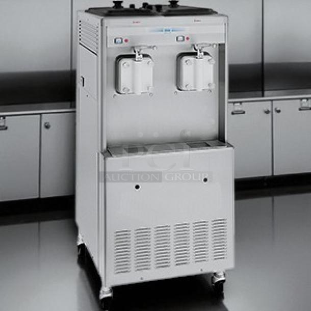 Taylor 0772 Soft Serve Ice Cream Machine, commercial model, tested and working, 480V, 3Ph, dual dispensers, stainless steel exterior.