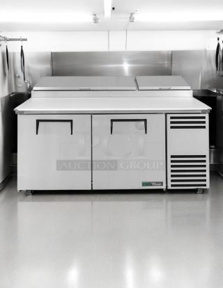 True TPP-AT-67-HC 67" pizza prep table with refrigerated base, tested and working, clean and well-maintained condition.