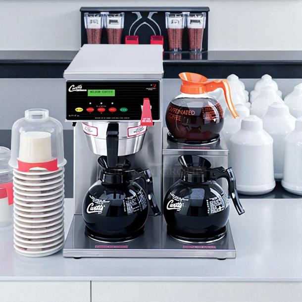 Wilbur Curtis Alpha-III-S commercial coffee brewer, 3-burner, pot warmer, hot water dispenser; great condition, tested, working.