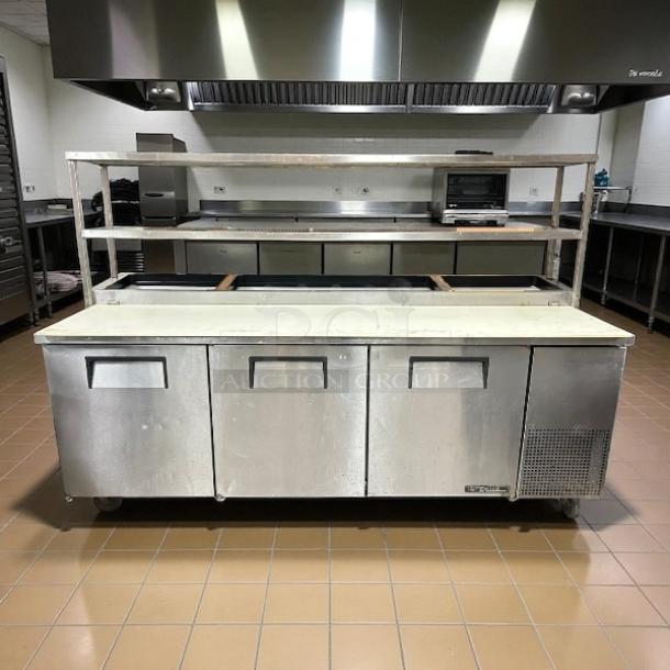 True TPP-AT2-93-HC refrigerated pizza prep table with overshelf, stainless steel, excellent condition, tested and working.