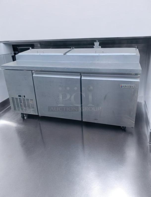 Kintera 60" refrigerated prep table, 2-door, excellent condition, stainless steel, fully tested, Kintera logo visible.
