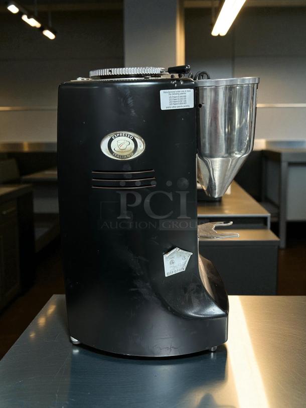 Mazzer 2844RSE Robur S Electronic Espresso Grinder in great condition, black finish, visible patent label, tested and working.