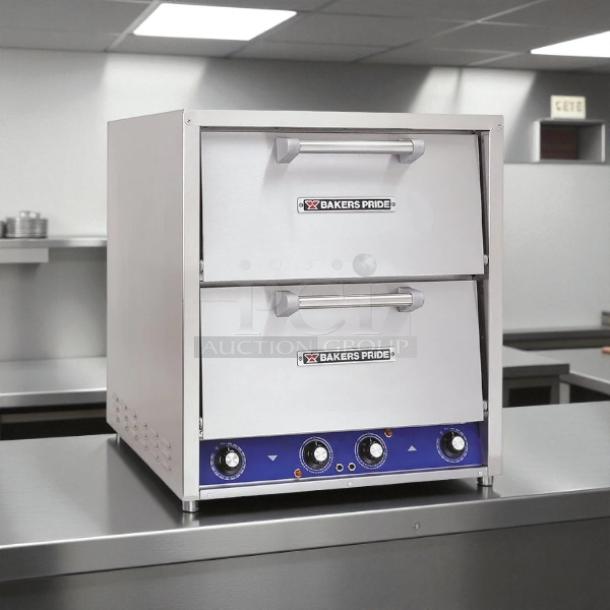 Bakers Pride P-44S electric countertop pizza oven in excellent condition, 220-240V, 3 phase, 7200W, dual door, tested and working.