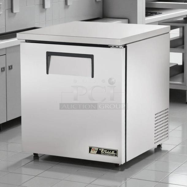 True TUC-27-HC-LP undercounter refrigerator, excellent condition, one door, stainless steel, tested and working, 115v.