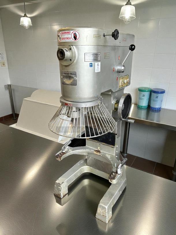 Precision HD-60 60/80 Quart Pizza Dough Mixer, 4 hp, industrial-grade, tested and working, visible safety and brand labels.