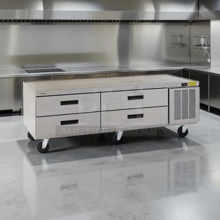 Delfield F2962CP 62 1/4" chef base with 4 drawers on casters, stainless steel, excellent condition, tested and working.