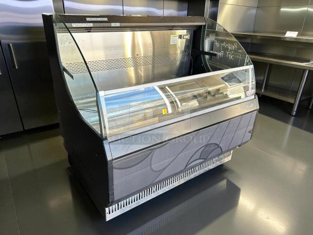 Turbo Air TOM-50LB-N 50" horizontal open air cooler with two levels, tested and working condition, 115v, black exterior.