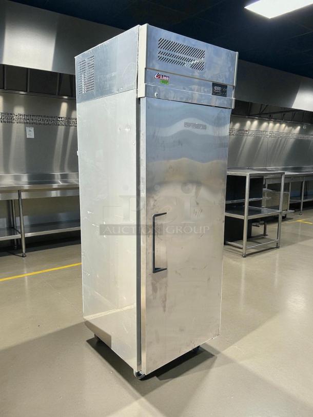 Turbo Air EF24-1-N-V 28" reach-in freezer, like new condition, top mount, solid door, 22 cu. ft., inspection tag visible.