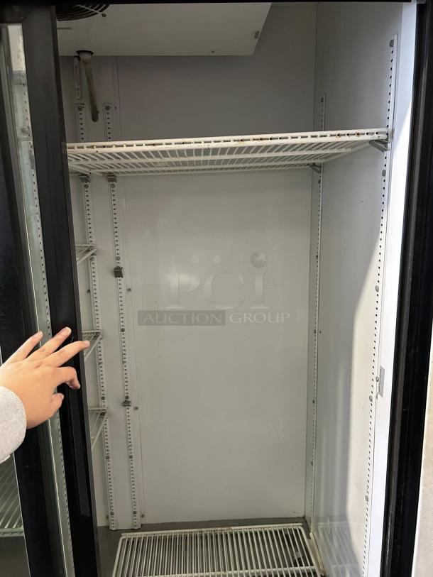 True GDM-45-HC-LD glass door merchandiser, black, two sliding doors, 51 1/8", tested, working, interior shelves, 115v.