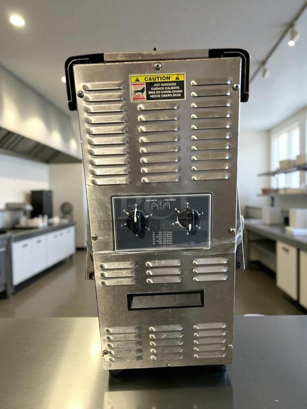 Antunes VCT-1000 vertical bun toaster, 480 slices/hr, 1 1/2" opening, tested, 208/240v, stainless steel, front controls, caution label.