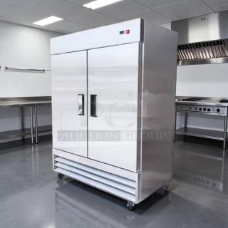 Cooler Depot XB54F commercial 2-door freezer in great condition, tested and working, stainless steel, on casters.