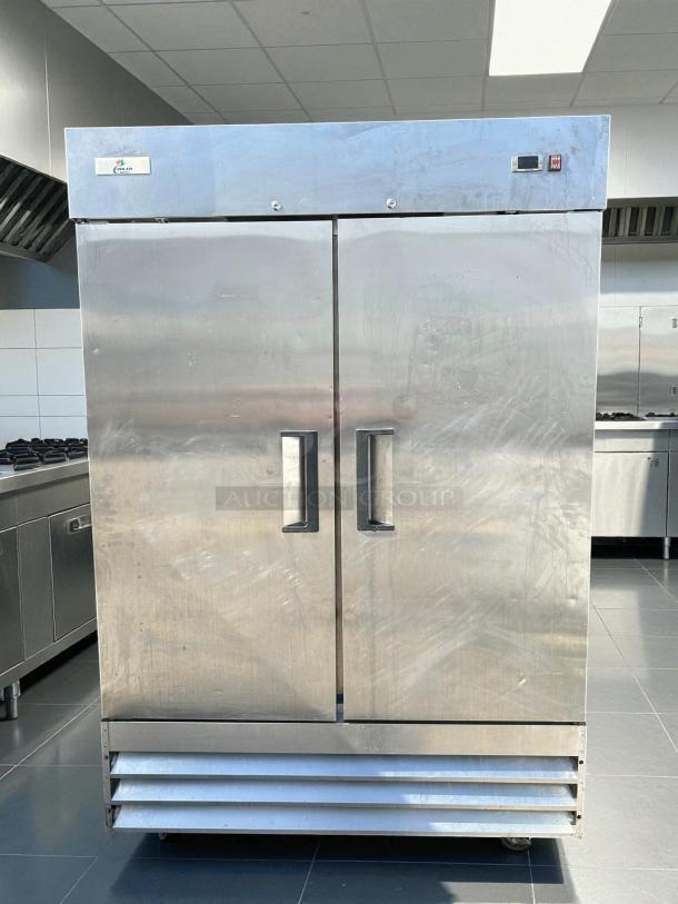 Cooler Depot XB54F Commercial 2-Door Freezer in great condition, stainless steel, tested and working, promotes efficient storage.