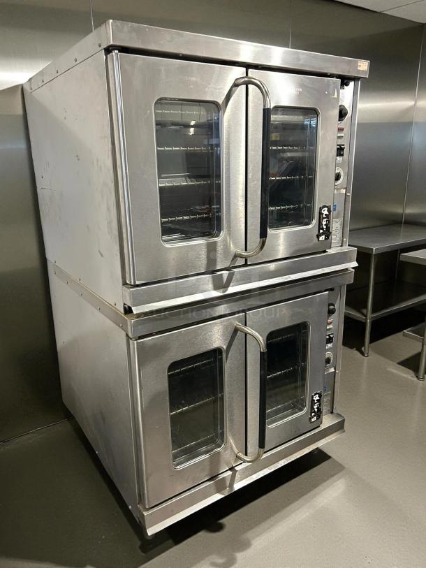 Montague Company 2EK12A double-deck electric convection oven, silver, full-size, thermostatic controls, tested and working.