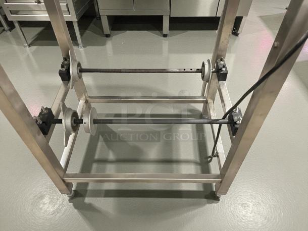 Hobart HWS-4-C floor model wrap station with built-in hotplate, holds two film rolls, tested and working, 120v.