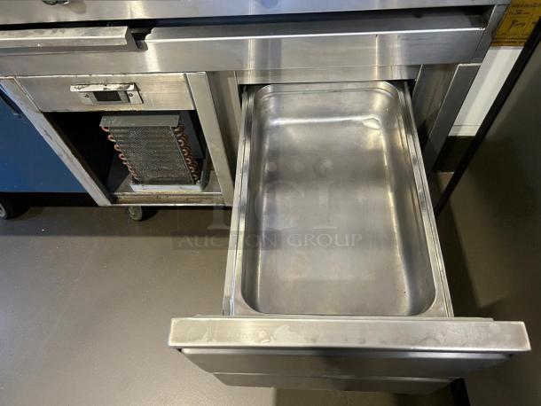 Jade Range 36” thermostatic griddle with two-drawer refrigerated chef base, model JTRH, in excellent condition.