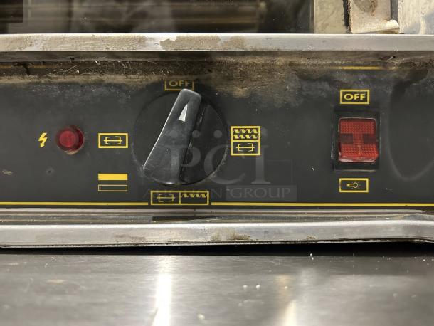 Robot Coupe electric countertop chicken rotisserie control panel, 220V, 1ph, tested and working, with function symbols and switches.