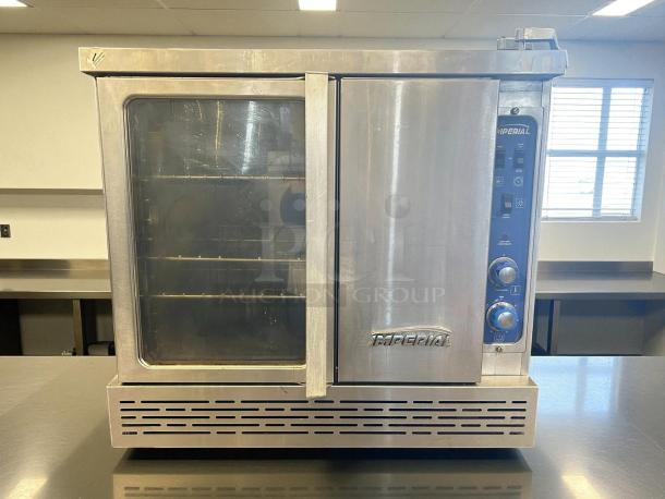 Imperial Range PCVDG-1 Pro Series single-deck convection oven, excellent condition, features two doors, bakery depth, liquid propane.
