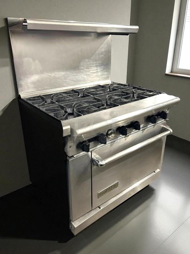 American Range AR-6 36" natural gas 6-burner range with standard oven, stainless steel, great condition, tested and working.
