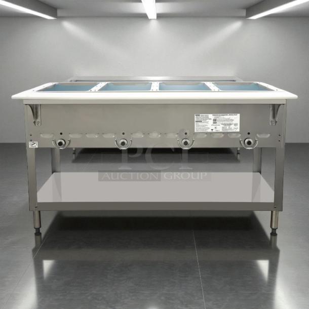 Duke 304 4-Well Aerohot Steamtable, 55-3/8", natural gas, great condition, tested and working, visible label details specs.