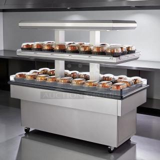 Royston 74" heated display case, 2 open tiers, 220v-240v, 3-phase, on wheels; ideal for grab & go setup, tested, working.