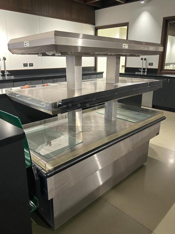 Royston 74" heated display case, 2 open tiers, stainless steel, 220v-240v, 3ph, tested working, excellent condition.