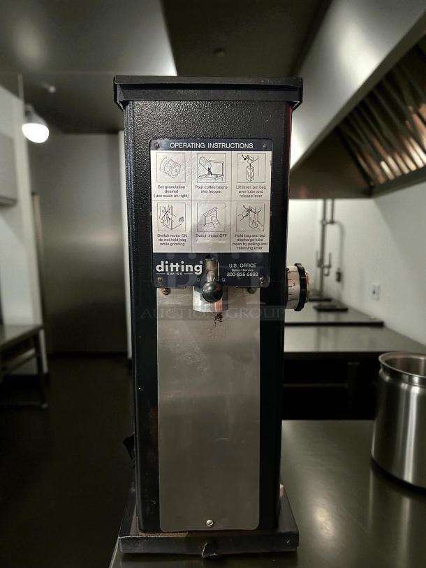 Ditting KR1403 commercial coffee grinder, great condition, tested and working, features operation instructions label.
