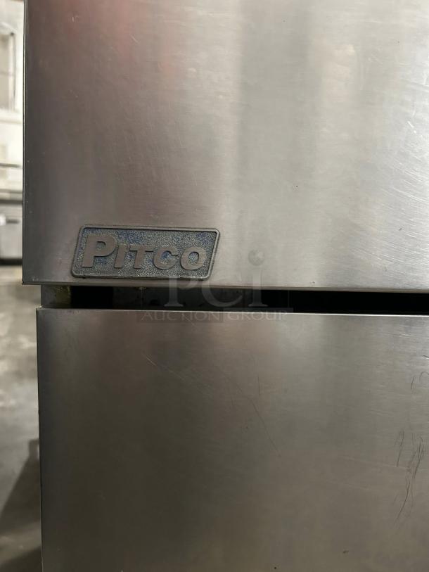 Pitco VF-35S gas fryer, floor model, holds 35 lb, natural gas, stainless steel, tested and working, Pitco logo visible.