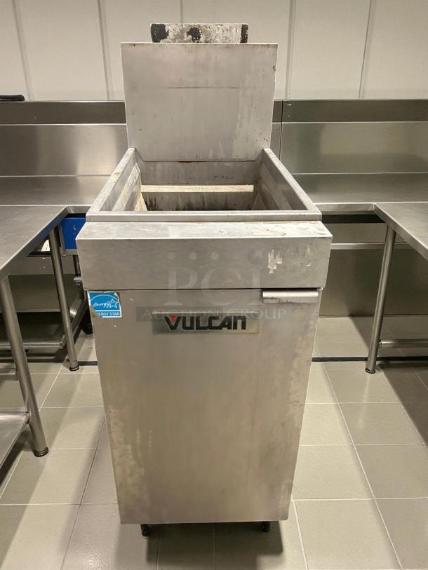 Vulcan LG300-NG natural gas floor fryer in excellent condition, 35-40 lb. capacity, stainless steel, tested and working.
